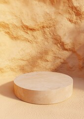Aufkleber - Minimalist Ochre Sandstone Podium on Textured Background with Natural Shadows