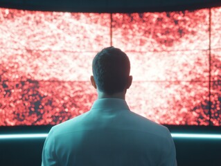 Poster - IT Professional Analyzing Cybersecurity Threats in High-Tech Server Room with Futuristic Lighting