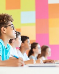 Aufkleber - Diverse Students Engaged in Virtual Learning with Colorful Background