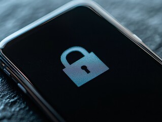 Leinwandbilder - Macro Close-Up of Digital Lock Icon on Smartphone Screen for Data Security and Privacy