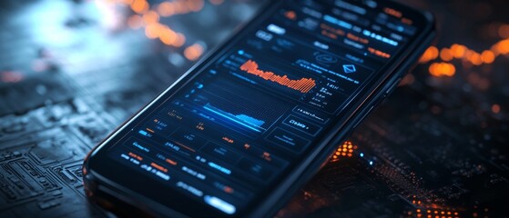 Aufkleber - Smartphone Displaying Cryptocurrency Trading App with Live Market Data on Dark Background