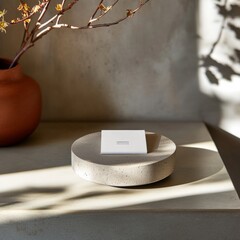Poster - Elegant Minimalistic Business Card Display on Concrete in Sunlit Setting