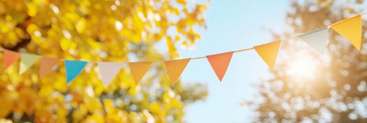 Wall Mural - Vibrant Autumn Festival Scene with Colorful Bunting and Warm Lighting - Perfect for Thanksgiving and Halloween Celebrations