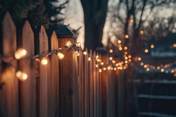 Poster - Wooden Fence with String Lights