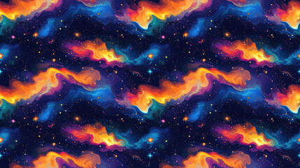 Colorful abstract seamless pattern of cosmic nebulae with stars vibrant wallpaper design for artistic backgrounds digital art space theme