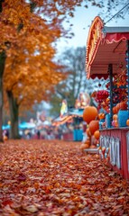 Wall Mural - Vibrant Autumn Fair with Colorful Leaves and Pumpkins - Perfect for Halloween and Thanksgiving