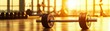 © DZMITRY - Foreground and background blurs of fitness equipment at sunrise in a gym.