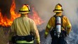 © Design@22 - Firefighters guiding residents away from wildfire, smoky background, focus on safety
