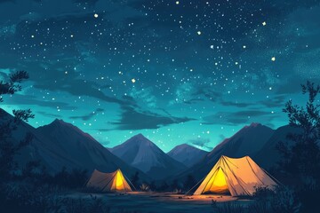 Wall Mural - starry night camping adventure in the himalayas