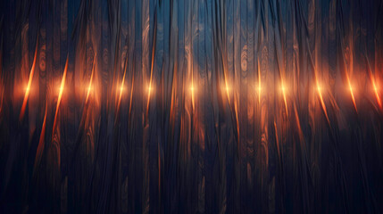 Wall Mural - Dark wooden panels showcased with glowing vertical orange streaks, merging natural wooden textures with dynamic lighting for a captivating visual effect.