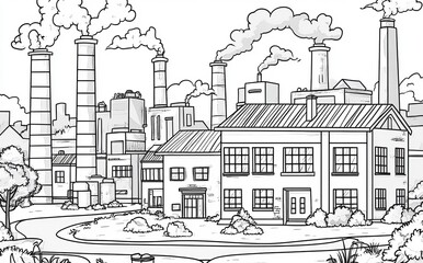 Wall Mural - The industrial skyline of a city with smokestacks and buildings demonstrating urban development and environmental impact during the day