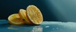 © Ai Studio - A trio of lemon slices glistens atop a smooth, watery surface, exuding freshness and zestiness against a blue-green backdrop.