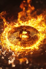 Sticker - Bitcoin on fire in circle