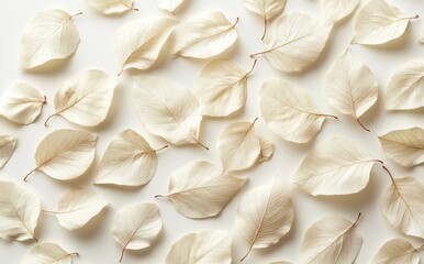 Sticker - For decorative purposes in natural light, delicate silver leaves are scattered on a light background