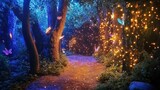 Fototapeta Panele - Magical forest, fairies and lights,