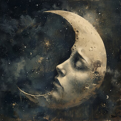 Wall Mural - halloween night scene with moon. social media banner. sleepy evening mystical moonlight sky with clo