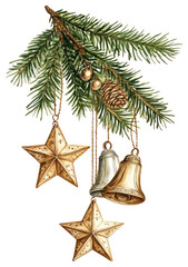 Wall Mural - png christmas garland with star and bells ornaments.