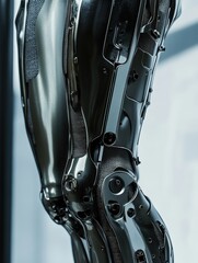 Leinwandbilder - A close-up of a modern prosthetic leg, showcasing intricately designed metal and carbon fiber elements in a contemporary environment. Generative AI