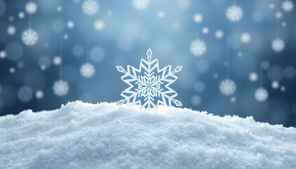 Wall Mural - Snowflake on snow. Winter holidays and Christmas background isolated with white highlights, png