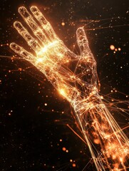 Aufkleber - This artwork depicts a futuristic prosthetic arm activated by neural signals, showcasing luminous connections from the brain. Generative AI