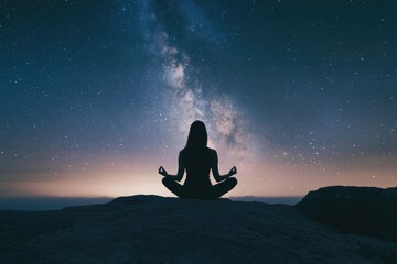 Wall Mural - person meditating on rocky outcropping