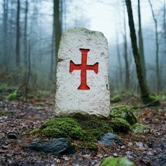 A stone with runes in a summer park in Enköping, lake Mälaren, Sweden. Landmarks, history, past, historical reenactment, crafts, signs, tradition, viking age.