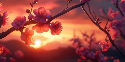 Sticker - Sunset behind flowering tree