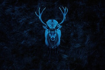 Poster - Deer with antlers in dark