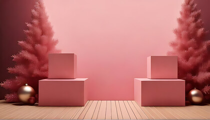 Wall Mural - pastel pink christmas backdrop minimalism copy space made generative ai trendy events