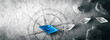 © Philip Steury - Blue Paper Boat Leading A Fleet Of Small White Boats Away From Rocks With Compass Icon - Leadership Concept