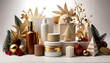 © Galeno - showcase cosmetics festive backdrop featuring decorative white background attractive holiday decorations