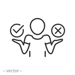 icon of choose between yes or no, undecided human, decision making process, definition with choice, thin line web symbol on white background - editable stroke vector illustration eps10