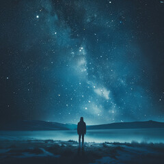 Wall Mural - person in the night. embodying solitude and mystery. sense of loneliness and cosmic beauty.