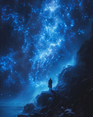 Wall Mural - silhouette of a person in the sea. man in the night. embodying solitude and mystery. sense of loneli