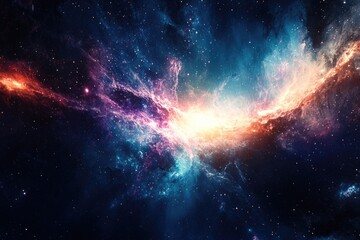 Wall Mural - colorful galaxy with a bright orange and blue swirl. the colors are vibrant and the stars are scatte