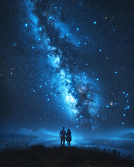 Wall Mural - night in the mountains. starry night. valentine’s day greeting, love confession, romantic relationsh