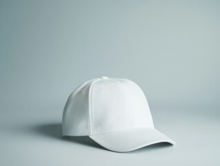 Wall Mural - A plain white baseball cap against a soft blue background