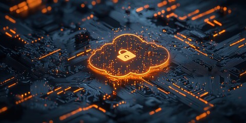 Aufkleber - Secure Cloud Computing with a Padlock Icon on a Circuit Board