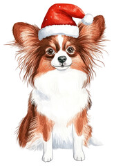 Wall Mural - PNG Papillon dog wearing christmas hat illustration animal cute.