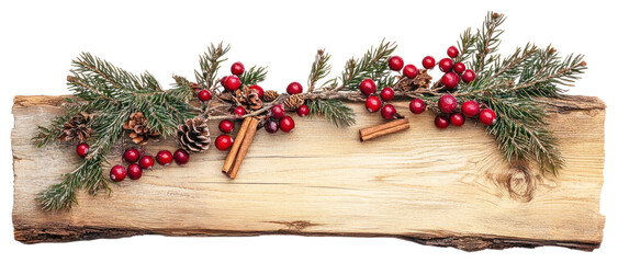 Wall Mural - png spruce wooden plank christmas cinnamon berries.