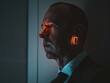 © sergio - A man with glowing lines on his face and ear. AI.