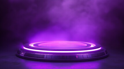 Leinwandbilder -  Glowing neon circle on a dark background, showcasing vibrant colors in a futuristic and minimalist design for technology and digital themes, Generative AI