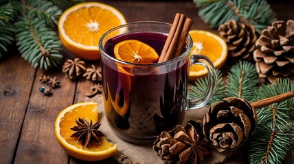 Wall Mural - Christmas hot mulled wine with cinnamon