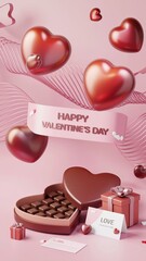 Wall Mural - Romantic valentine's day chocolates and gift with heart decorations