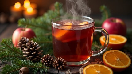 Wall Mural - Christmas hot mulled wine with cinnamon