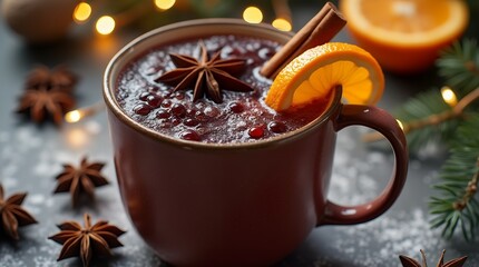 Wall Mural - Christmas hot mulled wine with cinnamon