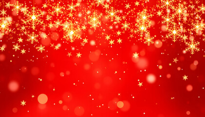 Wall Mural - Gold sparkling snowflakes and star magic Christmas background, red theme isolated with white highlights, png