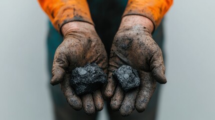 Hands of Miners Holding Coal Chunks Close Up