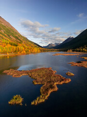 Wall Mural - aerial view of scenic tern lake in alaska during autumn time.