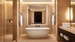 © anong - A spacious bathroom with elegant marble floors and walls